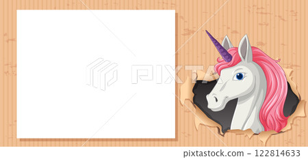 Unicorn Peeking Through Paper Frame 122814633