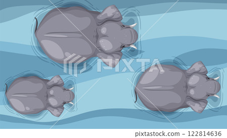 Hippos Relaxing in Calm Waters Hippos Relaxing in Calm Waters 122814636