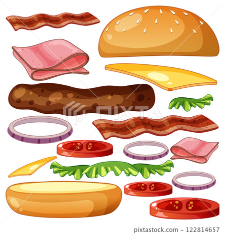 Delicious Burger Ingredients Illustration 122814657