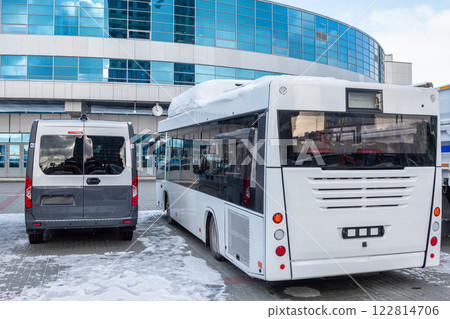 Modern city buses at the bus station on a winter day 122814706