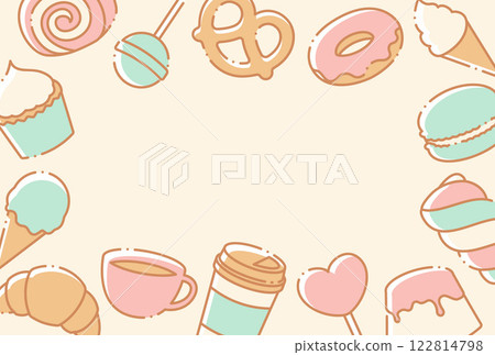 Cute sweets, ice cream and coffee background illustration 122814798