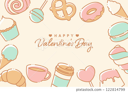 Cute sweets, ice cream and coffee background illustration 122814799