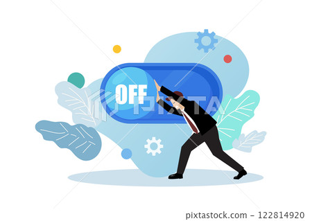 Businessman turn off switch. Failure in career development. 122814920