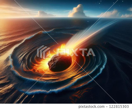 An asteroid that hits the Earth, creating a crater 122815303