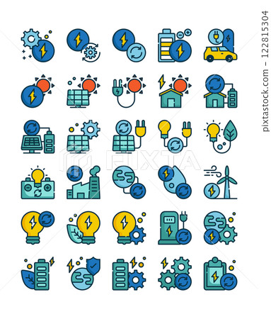 set of renewable energy filled outline icon set 122815304