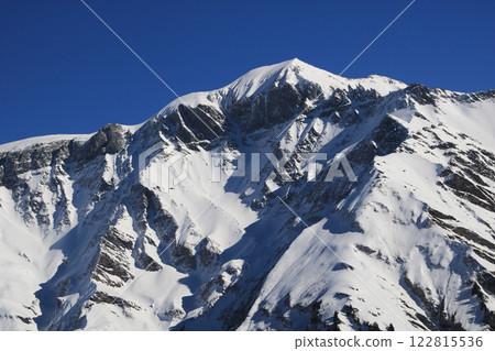 Piz Segnas in winter seen from Elm, Switzerland. 122815536