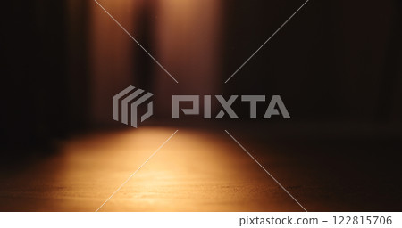 low angle shot of interior with sunset light and some dust floating in air low angle shot of interior with sunset light and some dust floating in air 122815706