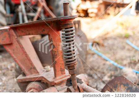 Industrial equipment spring mechanism workshop close-up outdoor ground level machinery insights 122816020