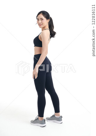 Beautiful young asian sport woman with sportswear ready for exercise on white background, Advertising sportswear and yoga wear, Healthy lifestyle, sport. 122816111