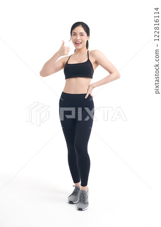 Beautiful young asian sport woman with sportswear ready for exercise on white background, Advertising sportswear and yoga wear, Healthy lifestyle, sport. Beautiful young asian sport woman with sportswear ready for exercise on white background, Advertising sportswear and yoga wear, Healthy lifestyle, sport. 122816114