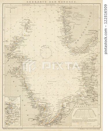 Early 20th Century World Map North Sea Nautical Chart 122816509