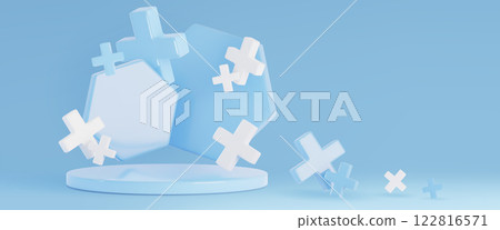 3D podium with floating medical crosses 3D podium with floating medical crosses 122816571