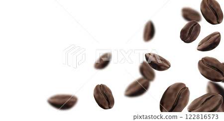 Coffee beans falling on white background 122816573