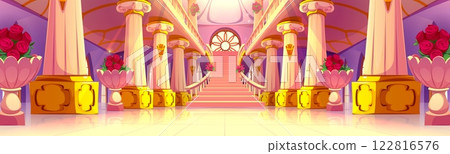 Ballroom interior with columns, stairs and roses 122816576
