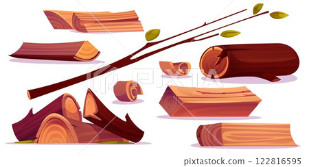 Wood logs and tree branches set 122816595