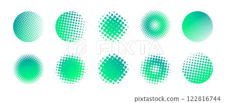 Blue-green dot gradation, polka dots, halftone, American comics, screentone, pattern set Blue-green dot gradation, polka dots, halftone, American comics, screentone, pattern set 122816744