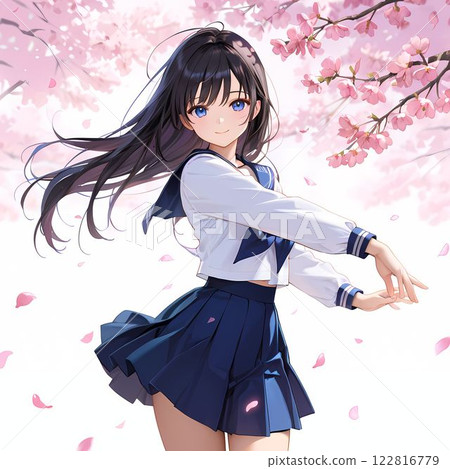 High school girl standing under a cherry tree 122816779