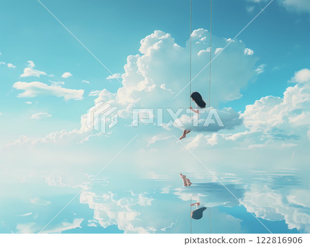 Girl swinging on the cloud 122816906