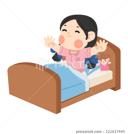 Girl getting up from bed in the morning 122817445