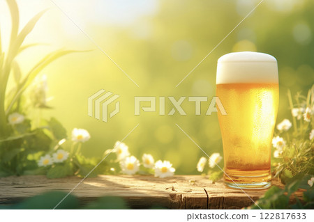 Drinking delicious draft beer in nature - AI images 122817633