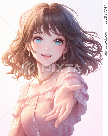 波浪髮美女伸出雙手 / AI 生成 122817744