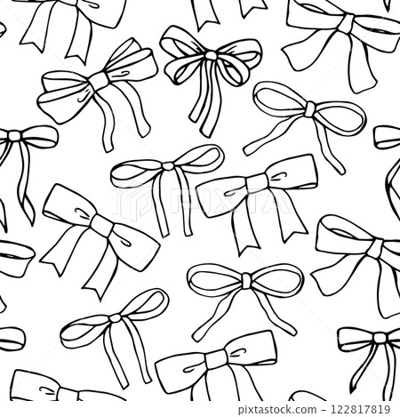 vector seamless pattern with bows. black and white print in doodle style 122817819