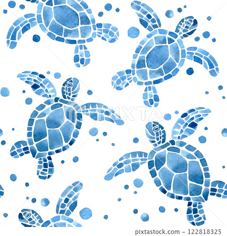 watercolor seamless pattern with sea turtles. simple blue print for fabric 122818325