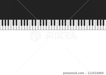 A long horizontal frame seen from above with black piano keys on top 122818869