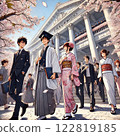 A scene where graduates appear during the beautiful cherry blossom season in spring 122819185