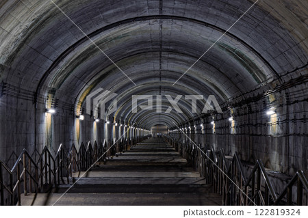 Stairs to the underground platform of Doai Station on the Joetsu Line 122819324