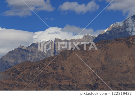 the great view of Annapurna mountain range in Poonhill trekking circle 122819422