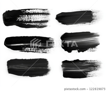 Black watercolor grunge stains and rectangle lines set with splashes, abstract banners 122819873