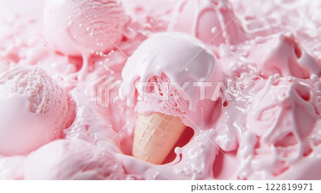 草莓冰淇淋的 3D 影像 122819971