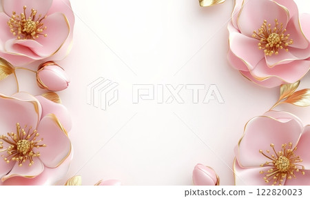 Invitation template with delicate florals and flower for wedding, bridal shower, baby shower or birthday modern invitation. Print template design. 3d flowers elements 122820023