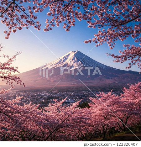 Cherry blossoms bloom on Mount Fuji Cherry blossoms bloom on Mount Fuji 122820407