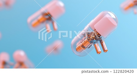 High tech nanobots delivering personalized medicine in capsules High tech nanobots delivering personalized medicine in capsules 122820420