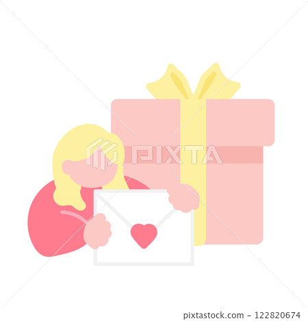 一位樸素的女人拿著一封信和一份禮物的插圖 122820674