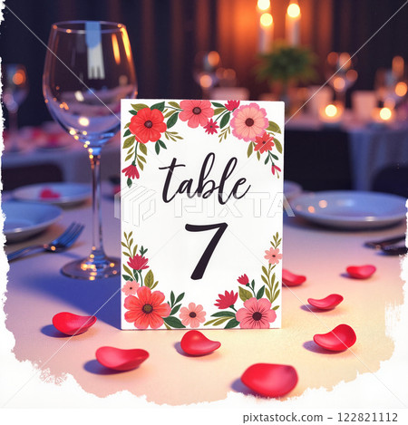Elegant wedding table setting with floral decorations and romantic ambiance for a special celebration 122821112
