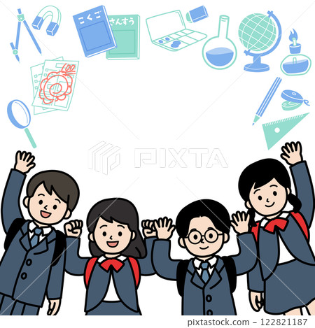兒童和學校用品的向量插圖框架 兒童和學校用品的向量插圖框架 122821187