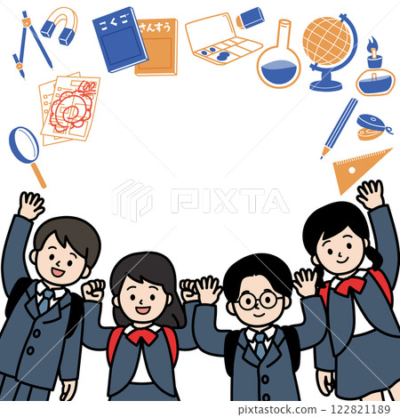 兒童和學校用品的向量插圖框架 兒童和學校用品的向量插圖框架 122821189