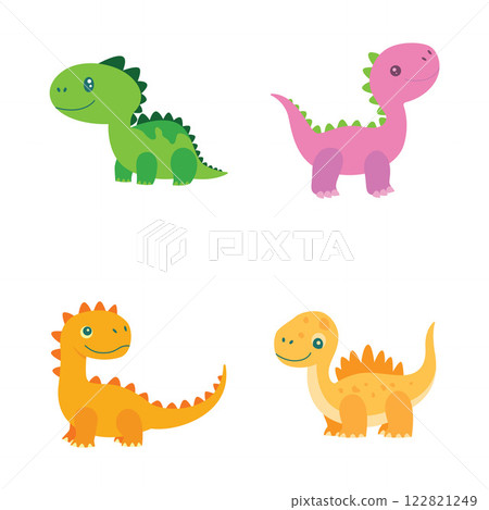 Set of Cute Dino Dinosaur Animal Cartoon Character with Happy Expression Set of Cute Dino Dinosaur Animal Cartoon Character with Happy Expression 122821249