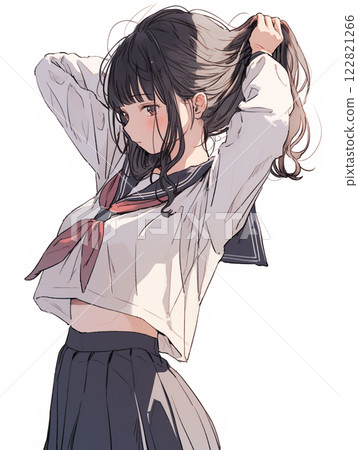 Sailor girl tying her hair / AI generated 122821266