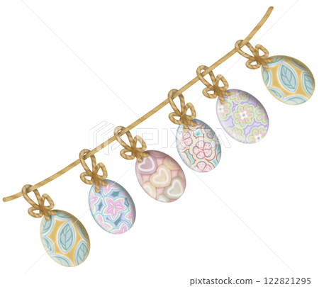 Egg Easter and Decorative letters spelling EASTER decorations pastel flowers theme with spring.  122821295