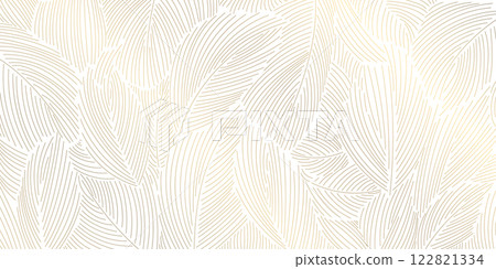 Vector golden leaves art deco pattern, flower line luxury motif, fancy nouveau nature background. Wavy japanese elegant wallpaper, foliage illustration. Vector golden leaves art deco pattern, flower line luxury motif, fancy nouveau nature background. Wavy japanese elegant wallpaper, foliage illustration. 122821334