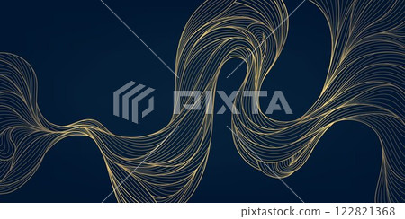Vector gold abstract wave background, luxury curve graphic card, line premium shape banner, geometric flow cover. Japanese illustration. 122821368