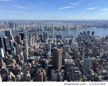 Aerial view modern city office building downtown New York Aerial view modern city office building downtown New York 122821498
