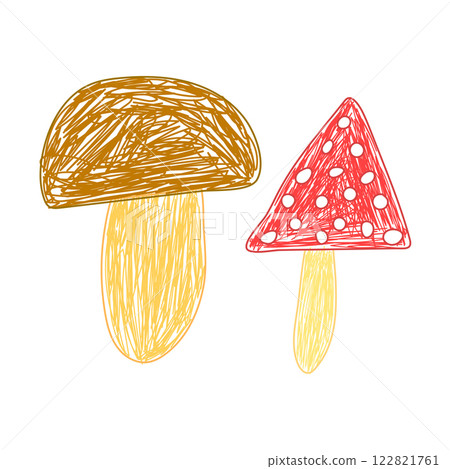Hand-Drawn Sketch of Two Mushrooms on White Background Hand-Drawn Sketch of Two Mushrooms on White Background 122821761