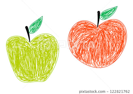 Hand-Drawn Green and Red Apples in Sketch Style 122821762