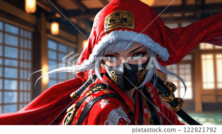 身穿紅色和服的女忍者 122821792