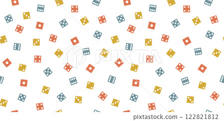 Vector illustration of seamless background material of randomly scattered colorful dice 122821812